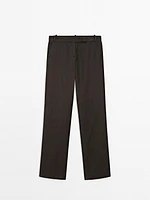 Straight fit linen blend trousers