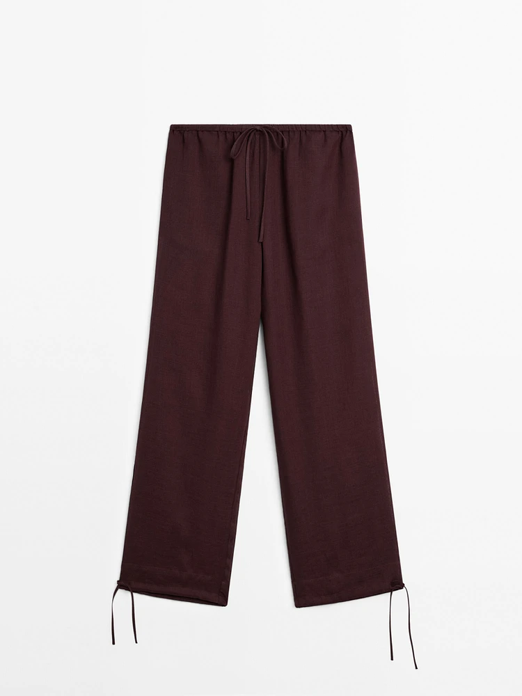 Flowing ramie blend drawstring trousers