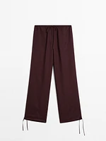 Flowing ramie blend drawstring trousers