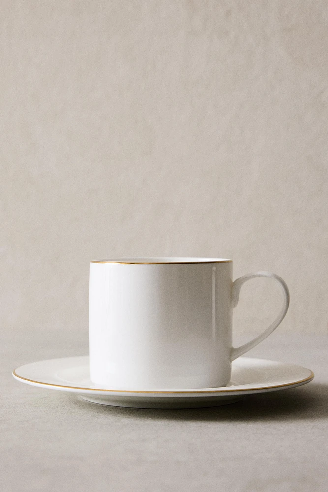 RIMMED BONE CHINA TEACUP AND SAUCER