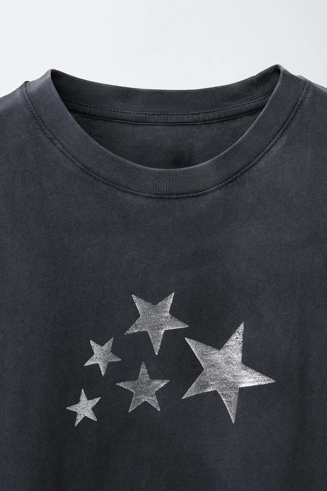 GLITTER PRINT CUTOUT T-SHIRT
