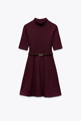 ROBE SKATER AVEC CEINTURE EN MAILLE STRETCH