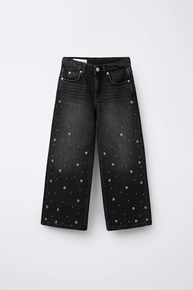 STUDDED WIDE LEG JEANS