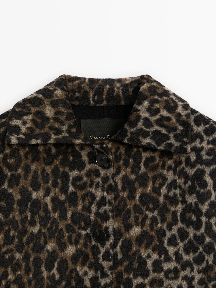 Cropped wool blend animal print jacket