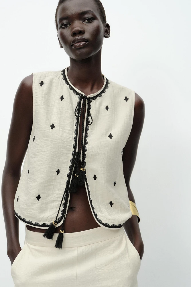 EMBROIDERED TASSEL VEST