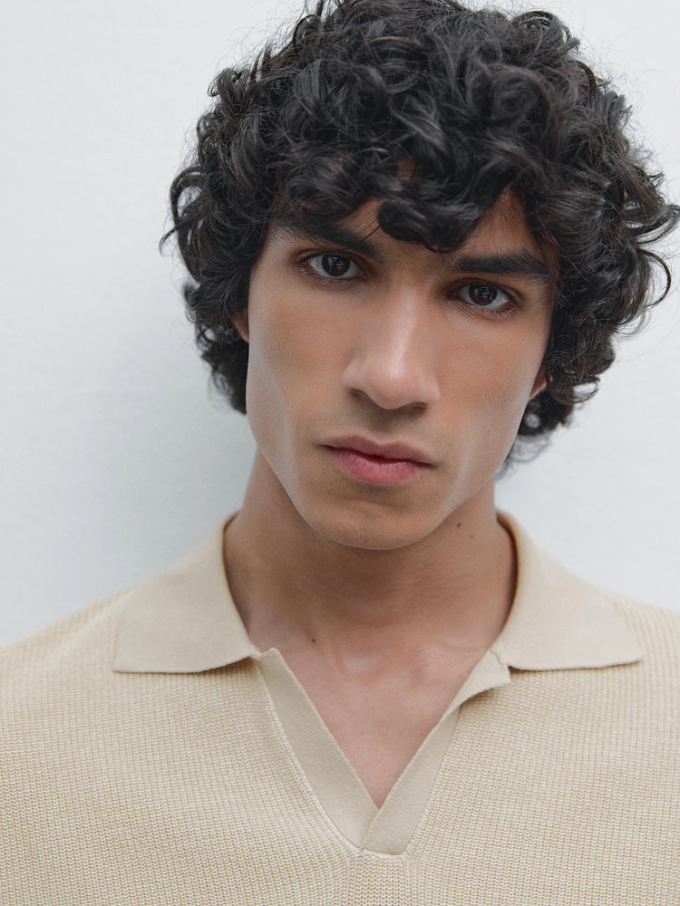 100% cotton contrast polo sweater