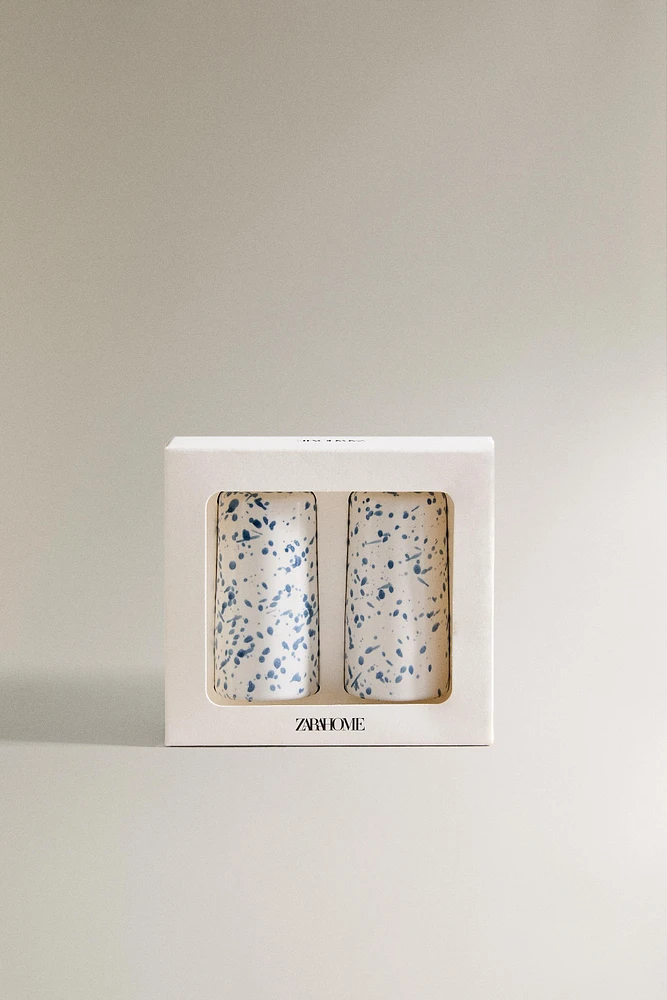 SPLATTERED STONEWARE SALT AND PEPPER SHAKER SET