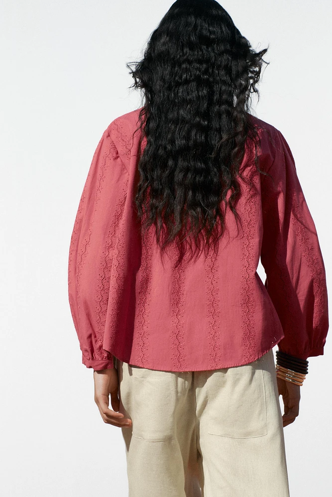 EMBROIDERED EYELET BLOUSE