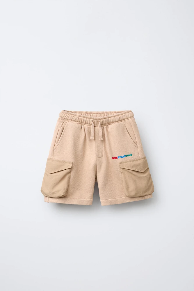 EMBROIDERED CARGO SHORTS