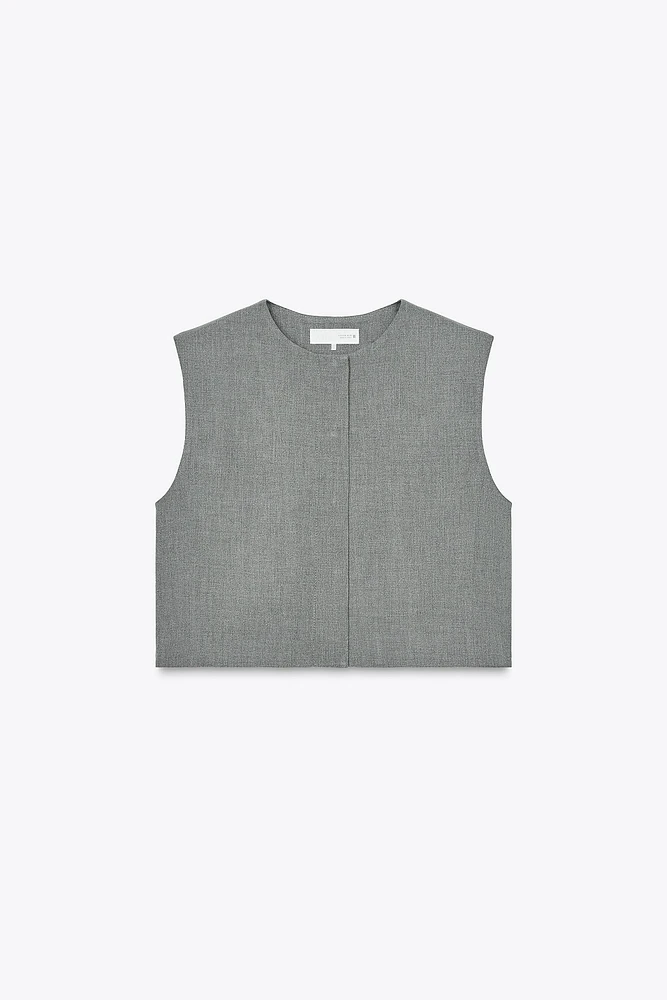 CROPPED VEST WITH HIDDEN BUTTONS