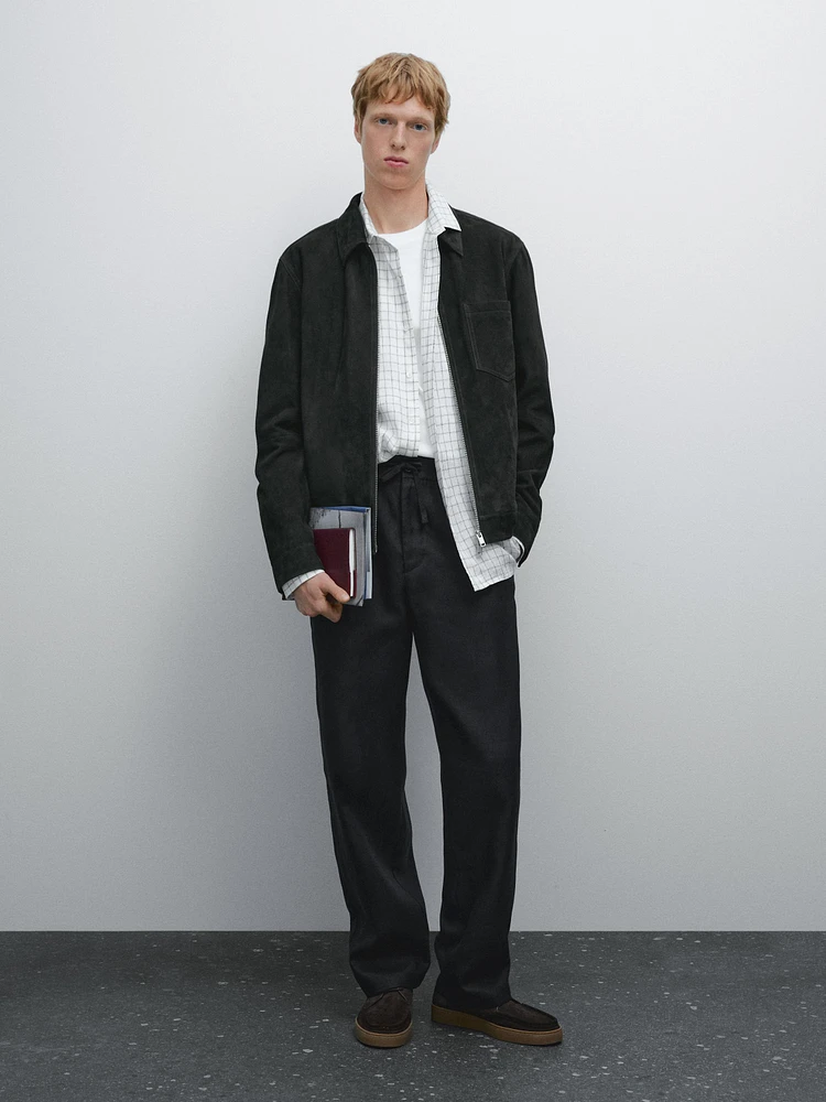 Blouson en cuir effet daim