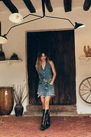 DENIM TRF RIPPED MINI SKIRT