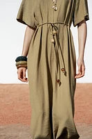 BEADED BELT MIDI DRESS