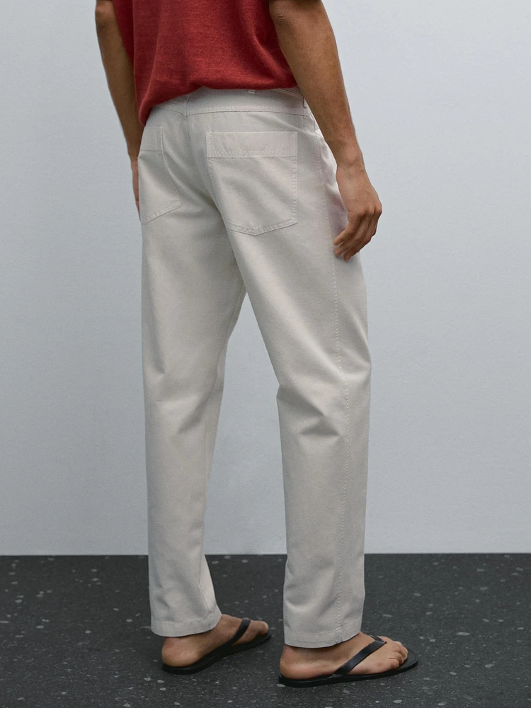 Lightweight relaxed fit denim-effect trousers