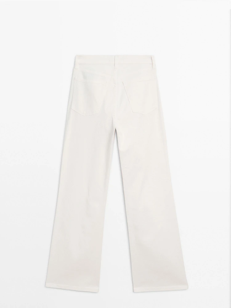 High-waist straight fit denim trousers