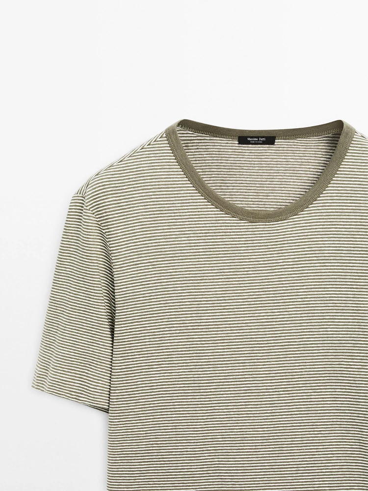 Striped linen and cotton T-shirt
