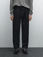 Cotton blend relaxed fit trousers