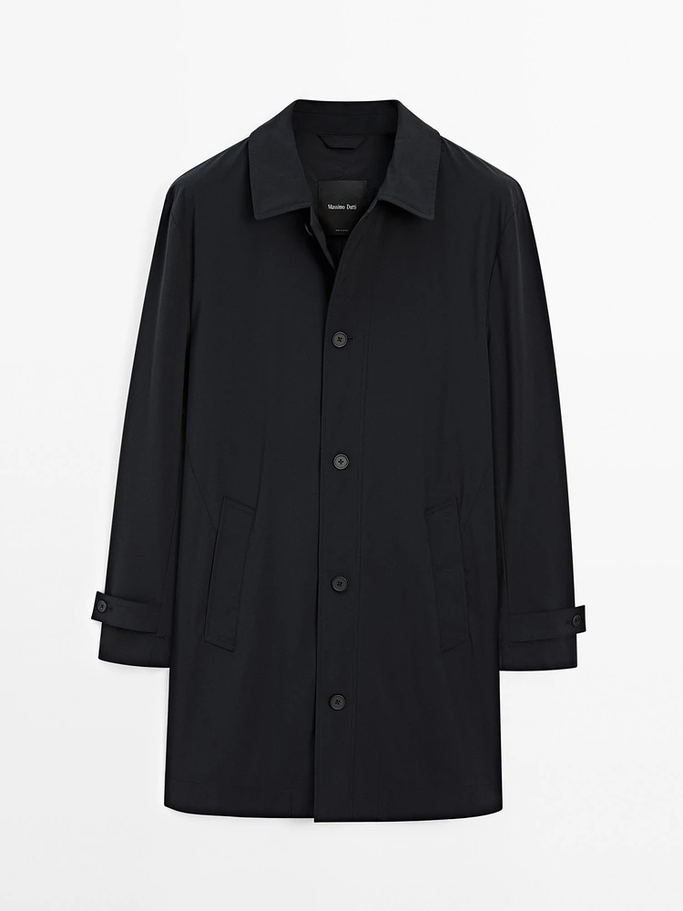 Technical fabric trench coat