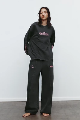 WASHED EFFECT TEXT DETAIL SWEATPANTS