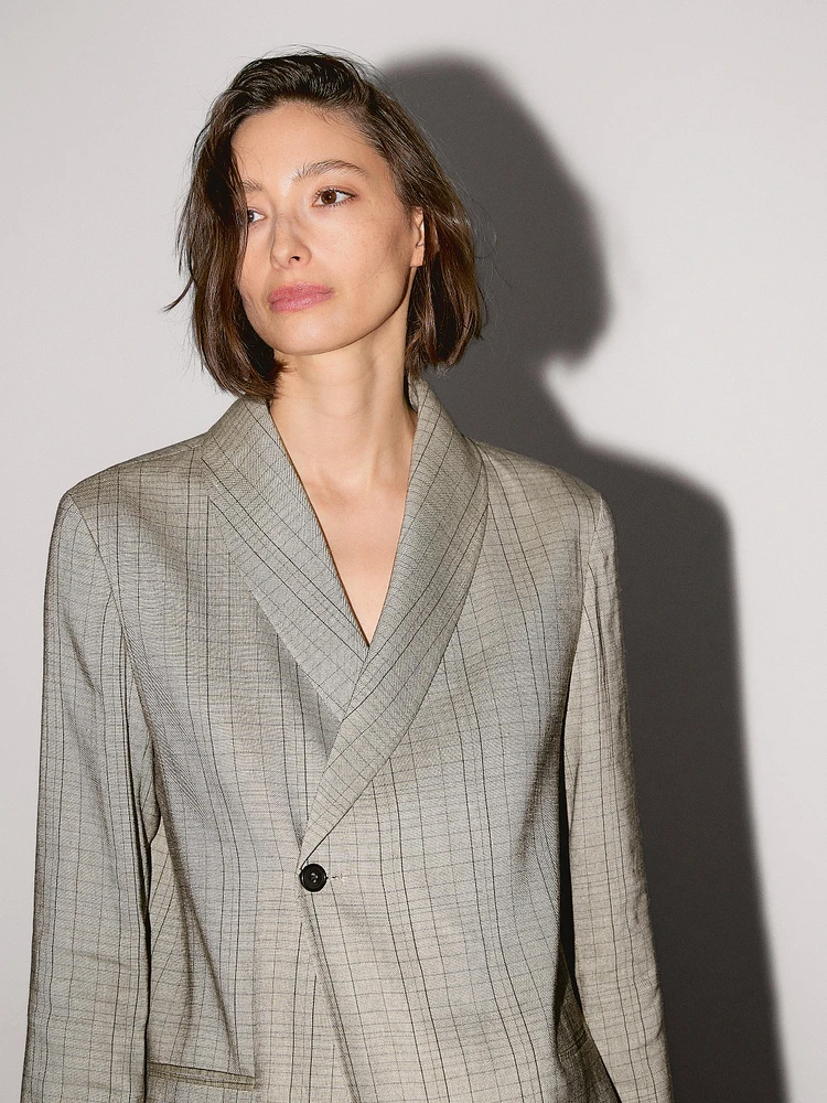 Blazer col smoking imprimé à carreaux