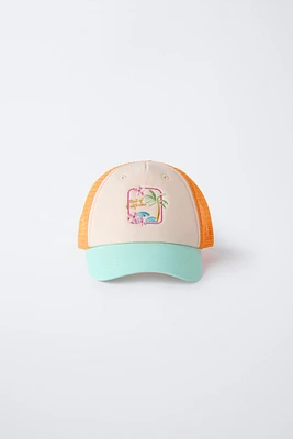 PALM TREE EMBROIDERED MESH CAP