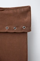 FOLD-OVER WAISTBAND FLARE LEGGINGS WITH EYELETS