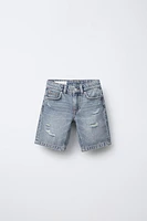 RIPPED STRAIGHT FIT DENIM SHORTS