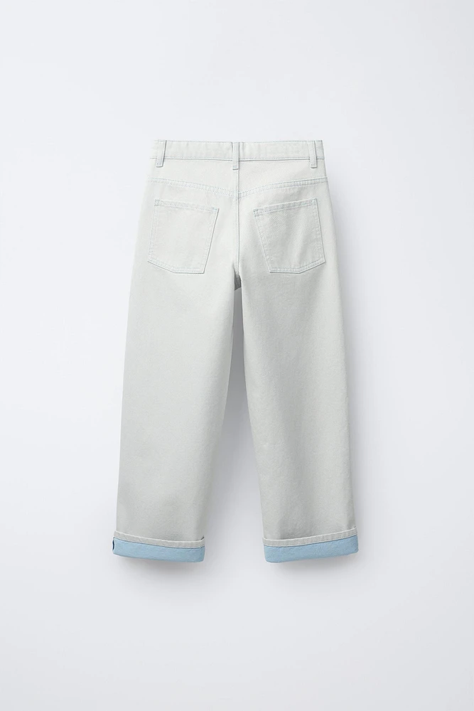 CUFFED WIDE LEG DENIM PANTS