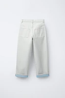CUFFED WIDE LEG DENIM PANTS