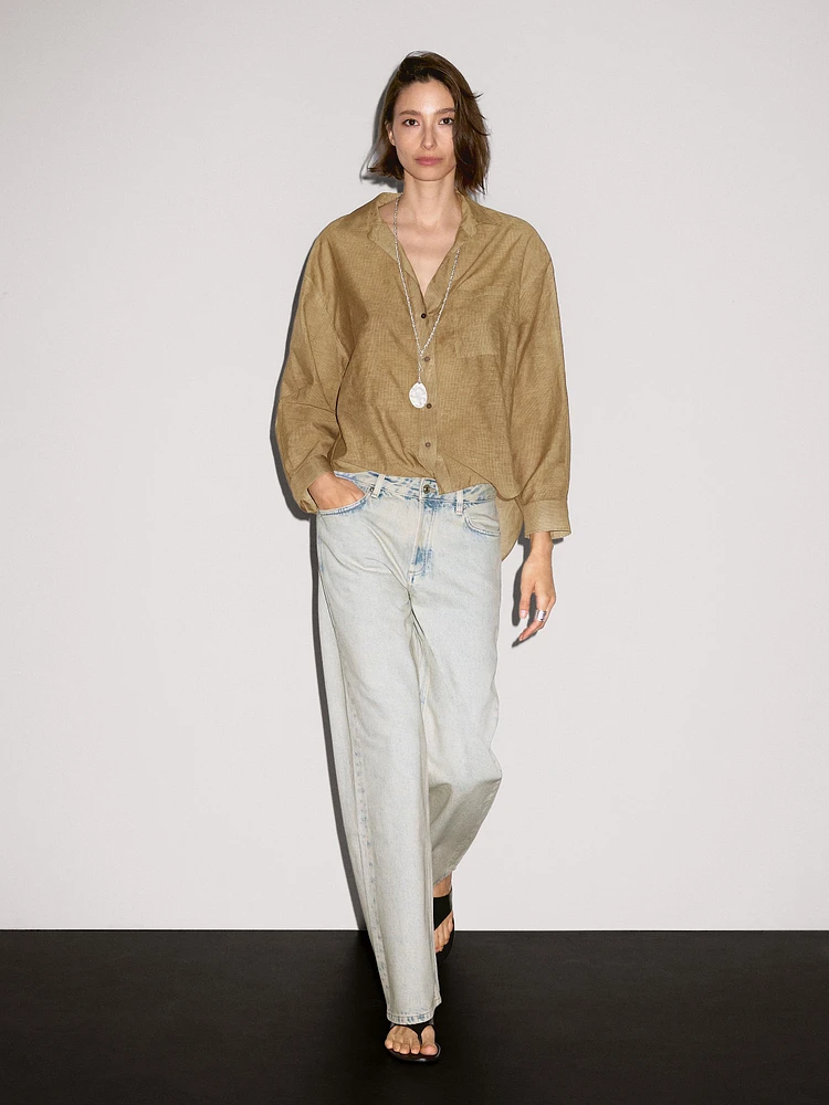Faded mid-rise wide-leg jeans
