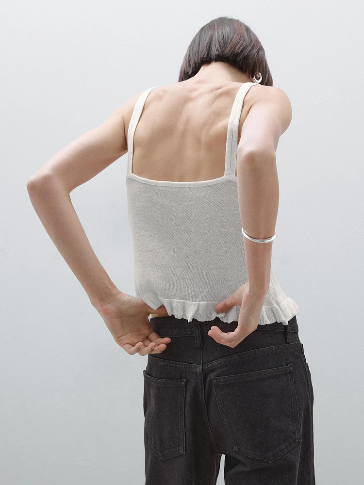 100% linen top with ruffled hem