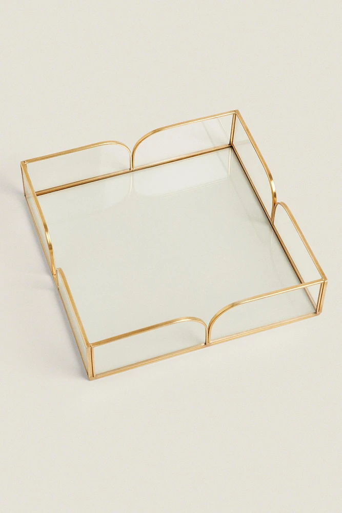 GLASS NAPKIN HOLDER WITH METAL TRIM