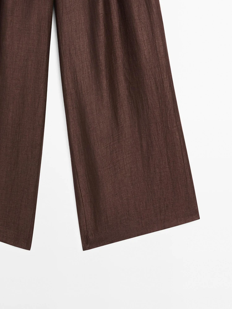 Pantalon large mid-rise crinckle