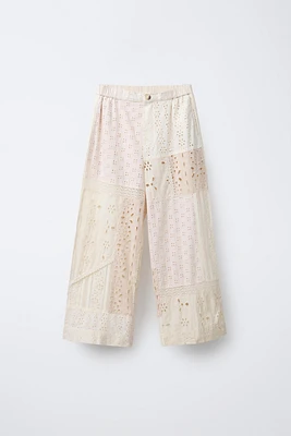 STRAIGHT-LEG PATCHWORK PANTS WITH SWISS EMBROIDERY