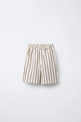 TEXTURED STRIPED SLIM FIT BERMUDA SHORTS