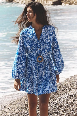 EMBROIDERED BELTED SHIRT DRESS