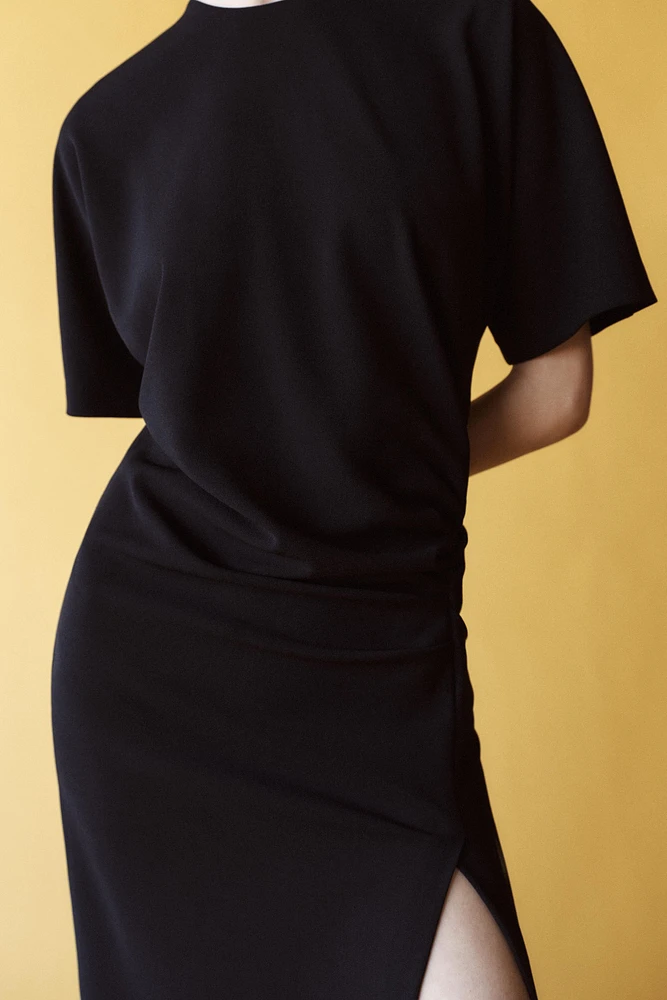 RUCHED MIDI DRESS