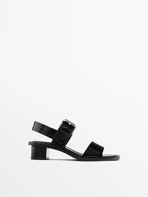 Mock croc embossed heeled sandals