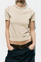 TRIMMED SHORT SLEEVE KNIT TOP