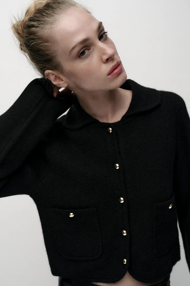BASIC POLO COLLAR KNIT CARDIGAN