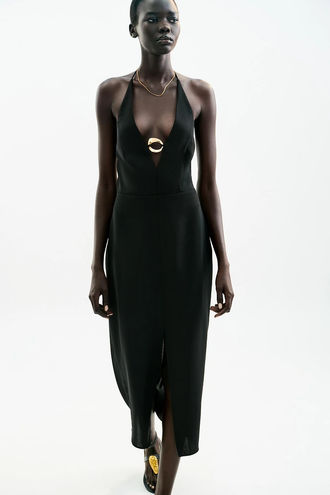 GOLD APPLIQUÉ MIDI DRESS
