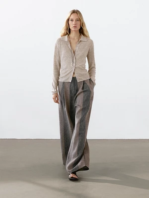 Melange linen blend knit cardigan