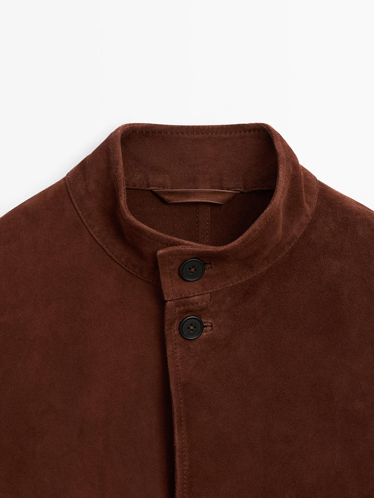 Suede leather stand collar jacket