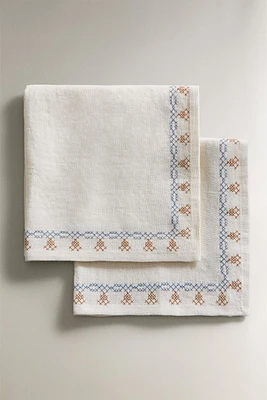 LOT SERVIETTES DE TABLE LIN POINT DE CROIX (LOT DE 2)