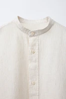 STRIPED LINEN MANDARIN COLLAR SHIRT
