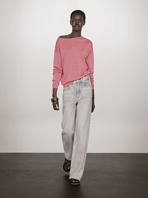 100% linen boat neck sweater