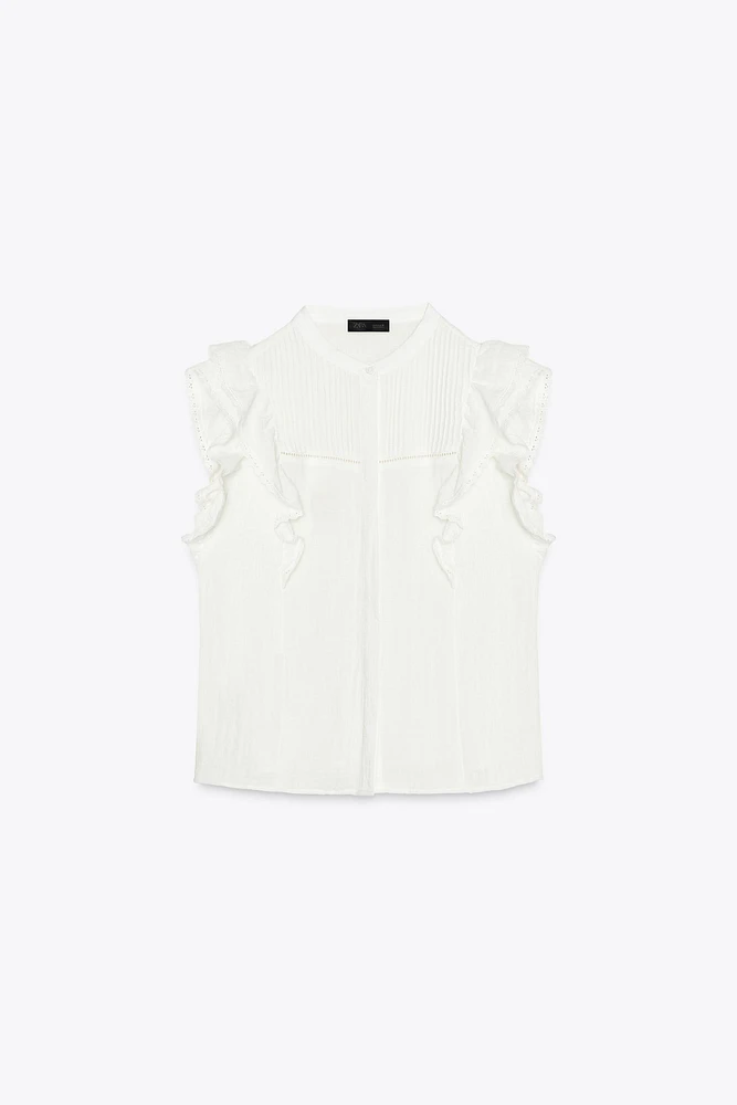 LACE INSERT RUFFLE BLOUSE