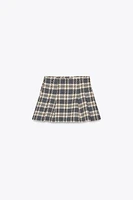 PLAID TEXTURED PLEATED SKORT
