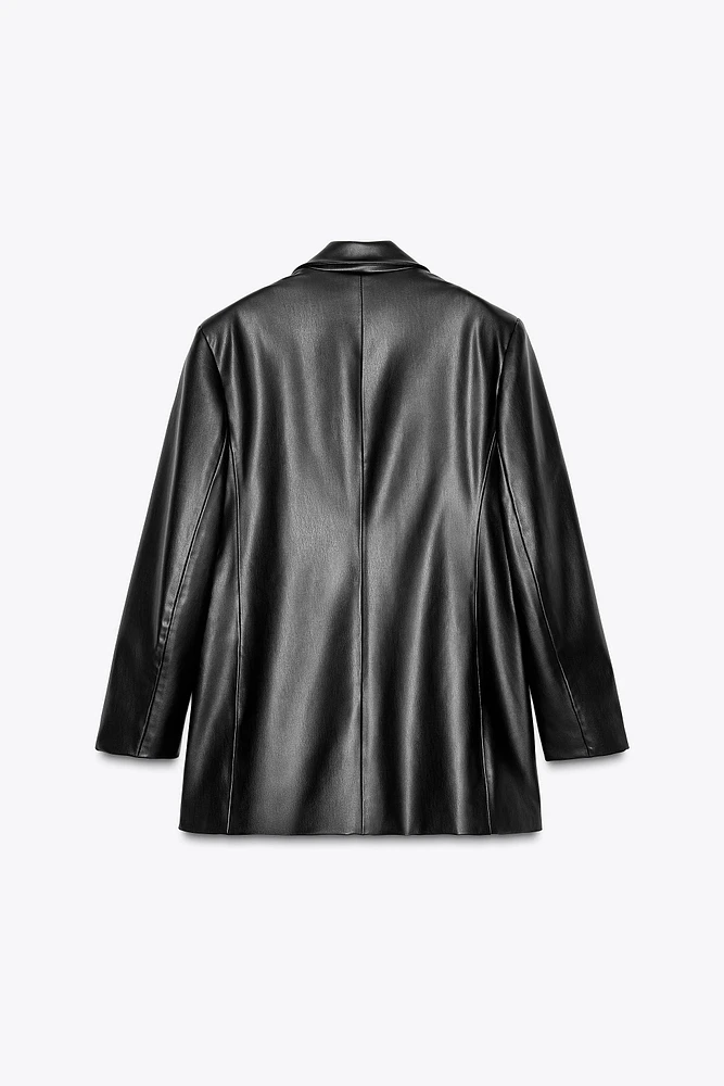 STRAIGHT FIT FAUX LEATHER BLAZER