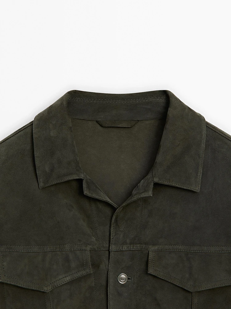 Suede leather jacket with flap pockets